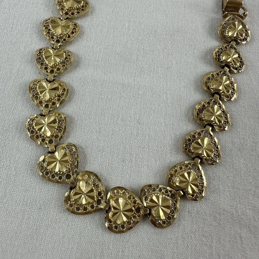 14k Vtg Beverly Hills Gold Heart Link 7" Tennis Bracelet 6 grams Repair / Scrap - Picture 2 of 8